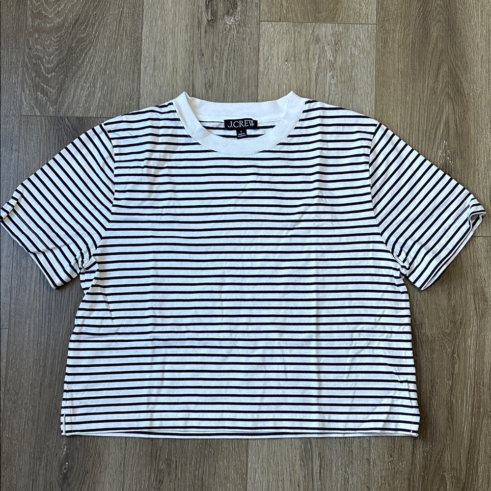 J. Crew Black and White Striped Short Sleeve Tee